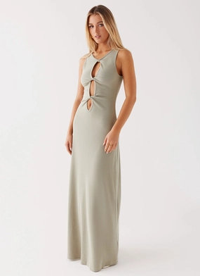 Contrast-Panel Valli Maxi Dress - Sage