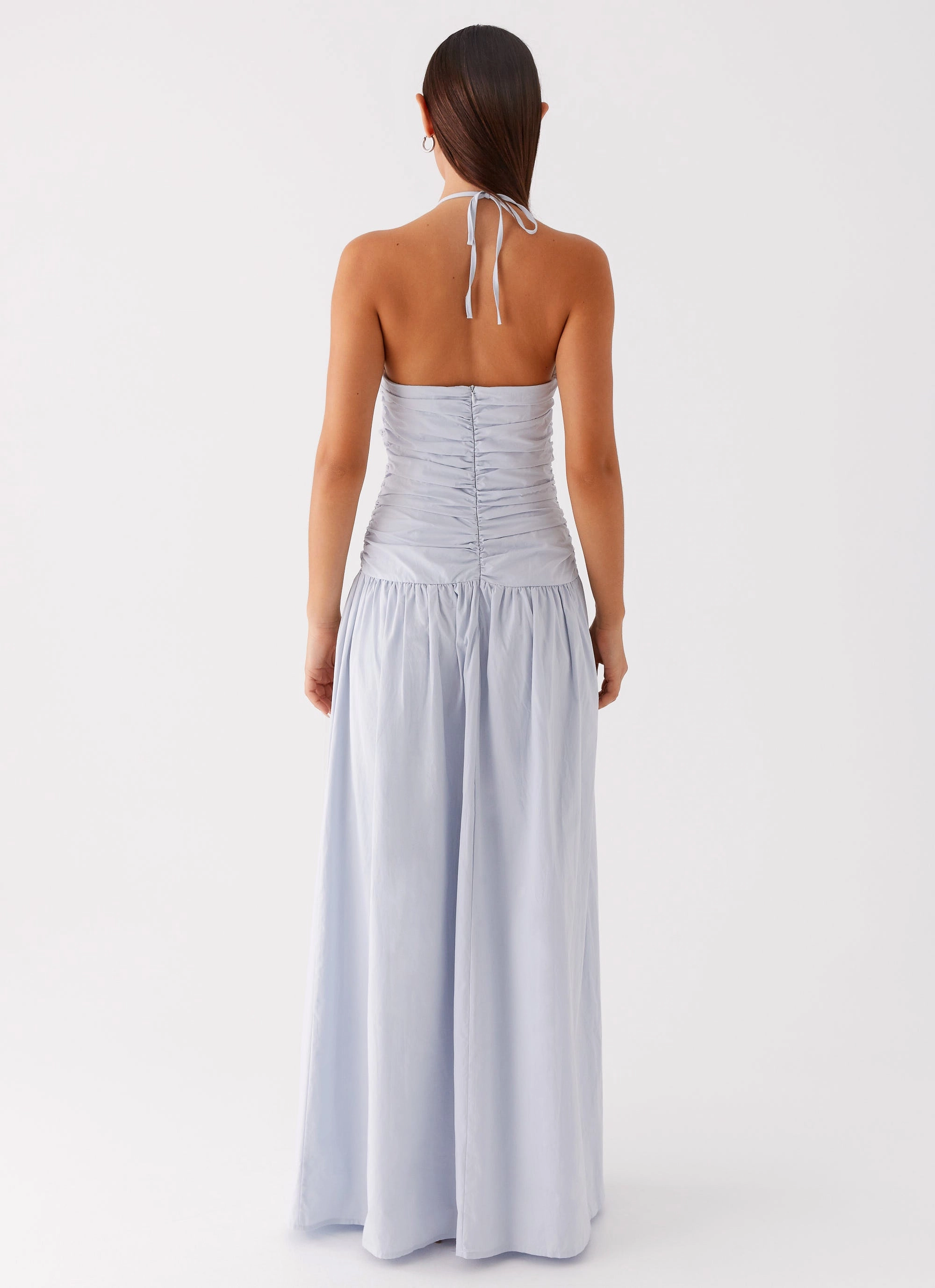 Crisp Finish Effortless Waist Design Cristina Halter Maxi Dress - Cornflower Blue