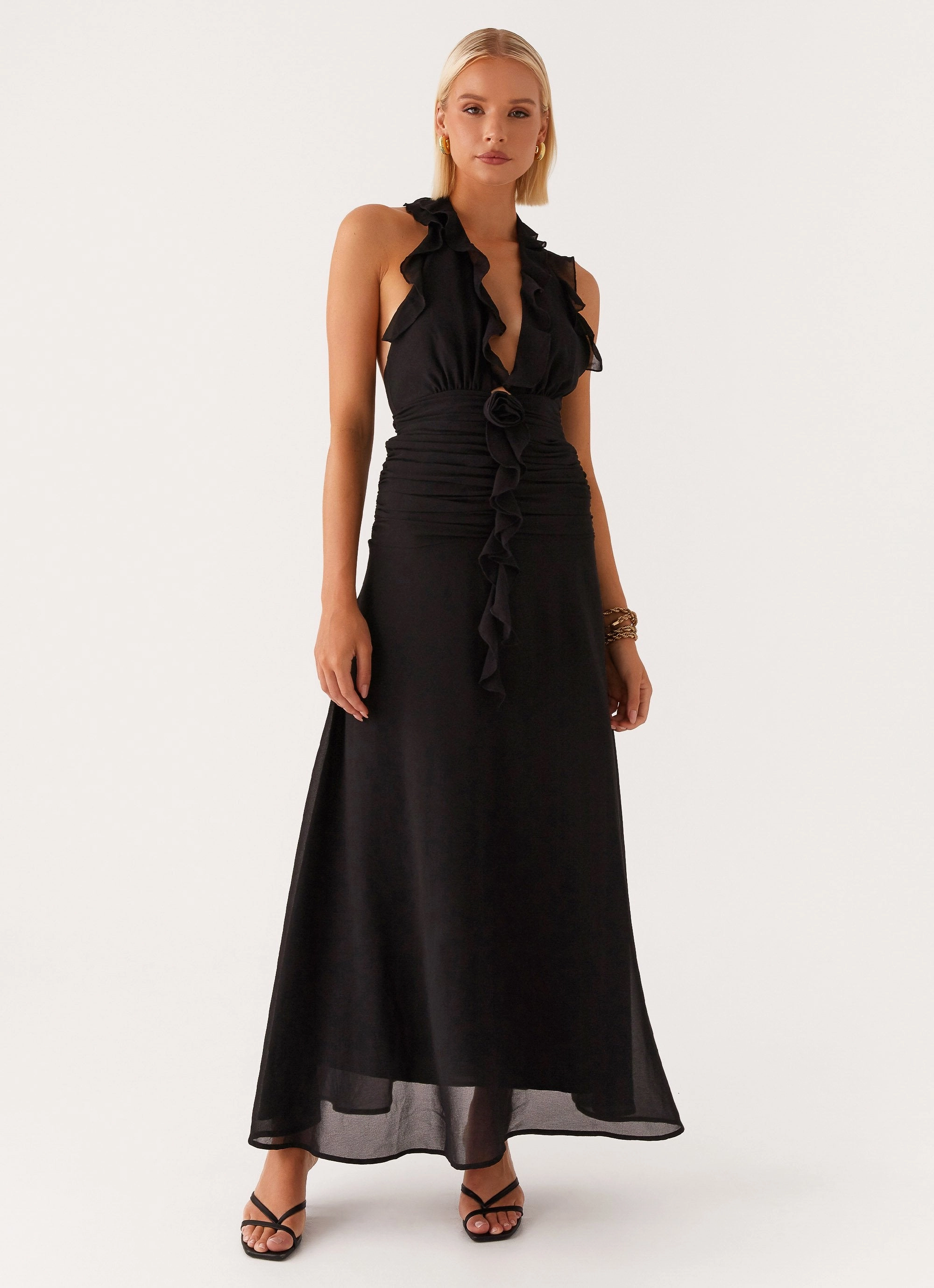 What You Need Frill Maxi Dress - Black High-Low-Hem