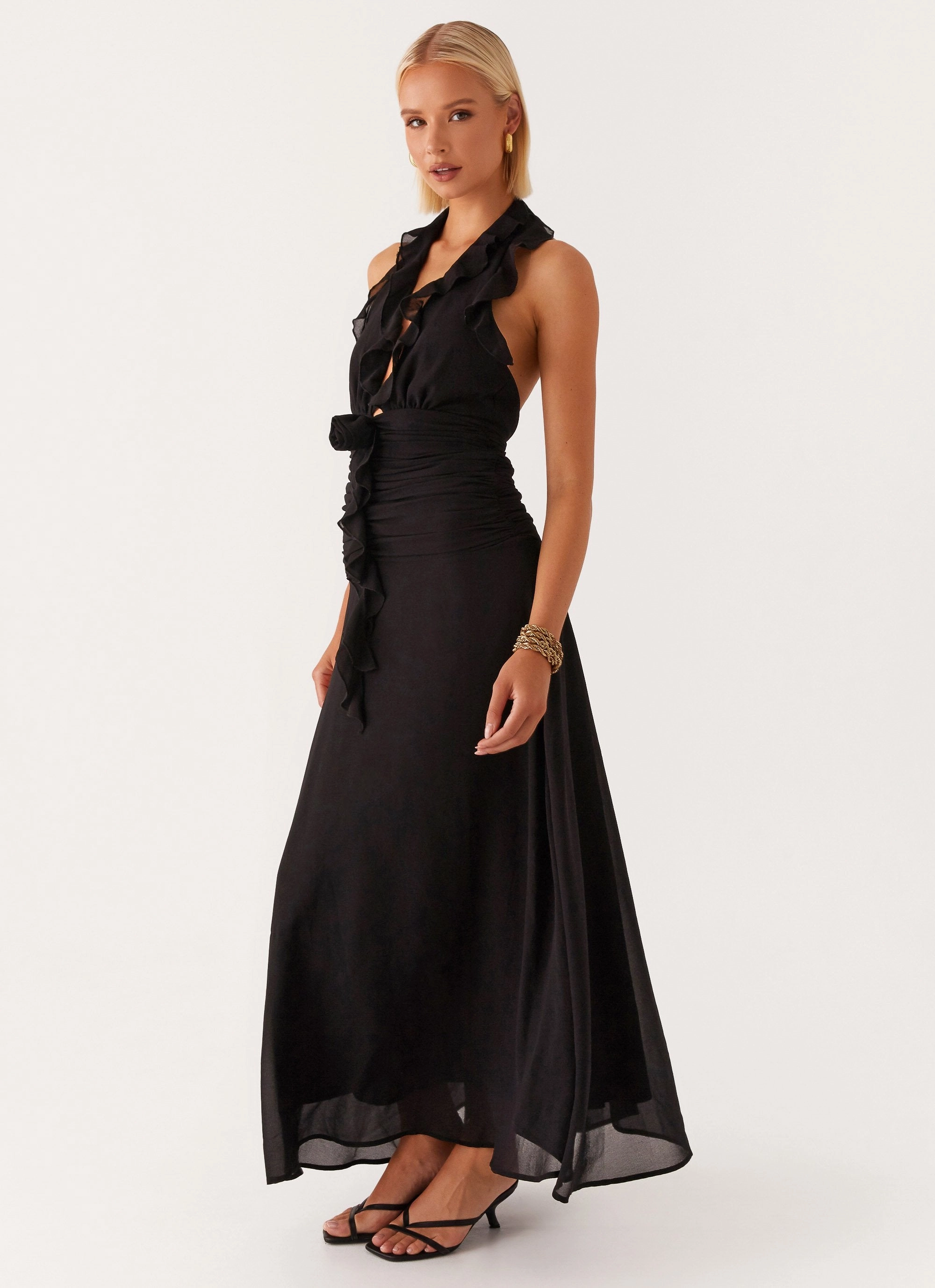 What You Need Frill Maxi Dress - Black Polished Motion