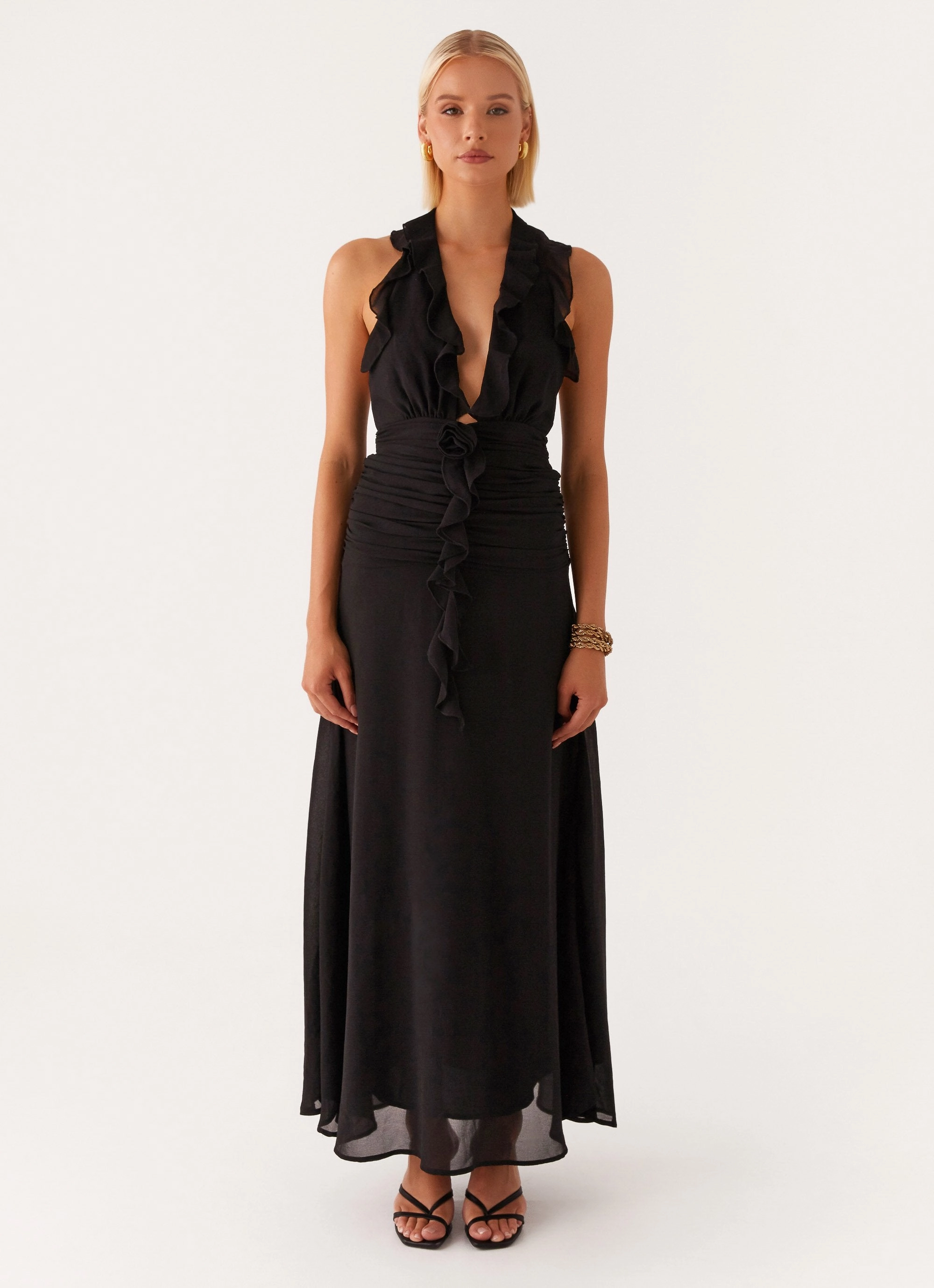Year Round Modern Texture What You Need Frill Maxi Dress - Black