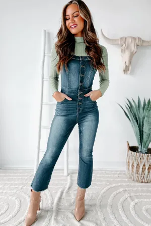 Cropped Cutie Button-Front Cropped Denim Overalls (Medium)