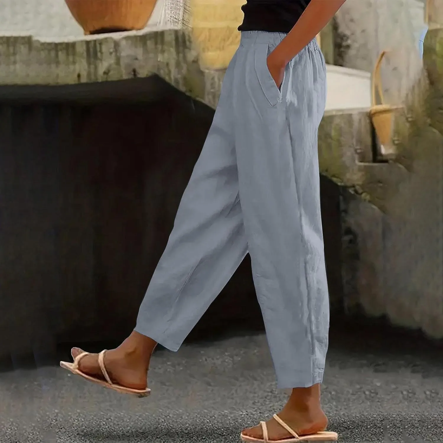 Cropped Wide Leg Pants for Women Tailored Pants Elastic Waist Pant Drawstring Pants Journey Flowy Beach Pants