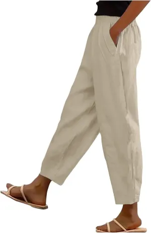 Cropped Wide Leg Pants for Women Tailored Pants Elastic Waist Pant Drawstring Pants Journey Flowy Beach Pants
