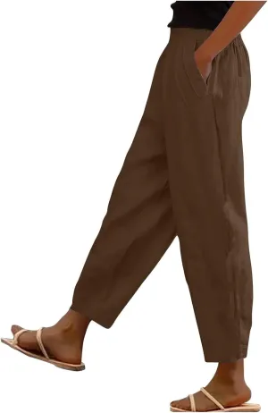 Cropped Wide Leg Pants for Women Tailored Pants Elastic Waist Pant Drawstring Pants Journey Flowy Beach Pants