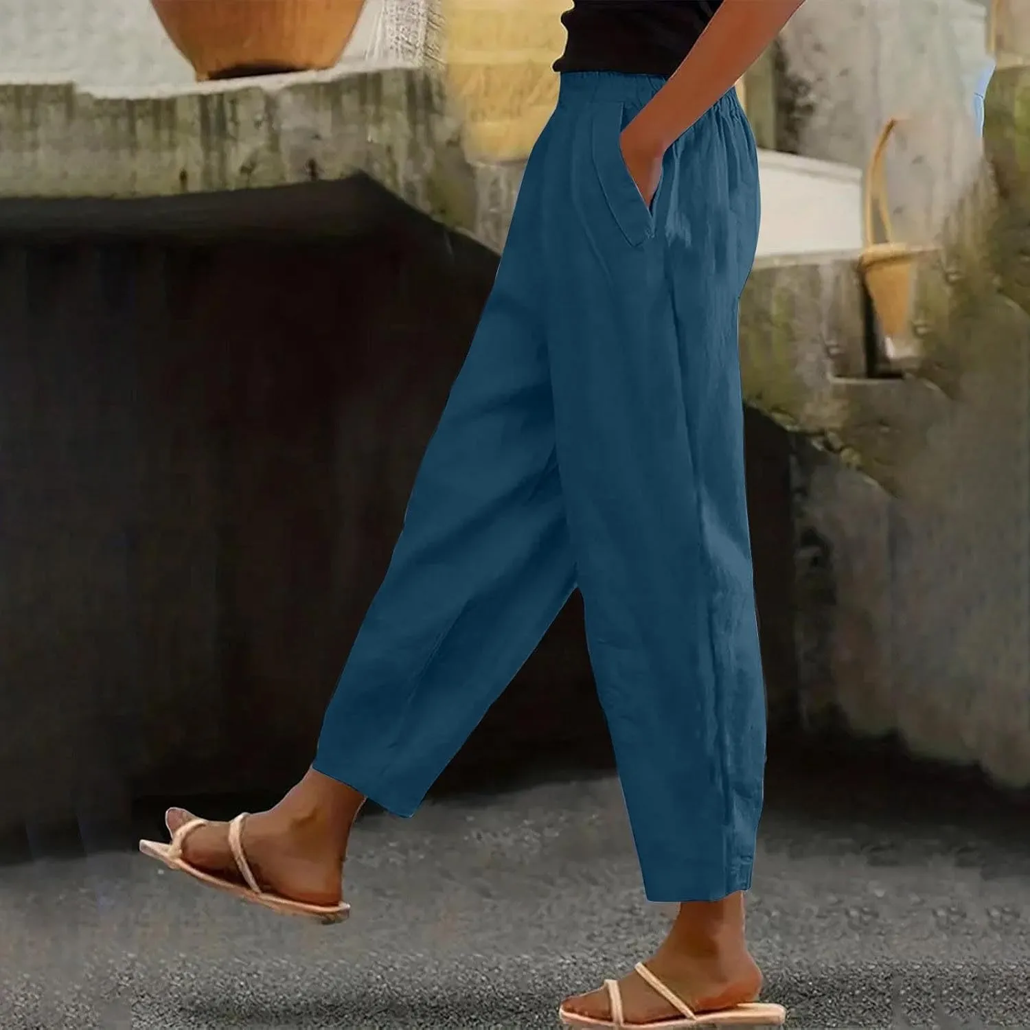 Cropped Wide Leg Pants for Women Tailored Pants Elastic Waist Pant Drawstring Pants Journey Flowy Beach Pants