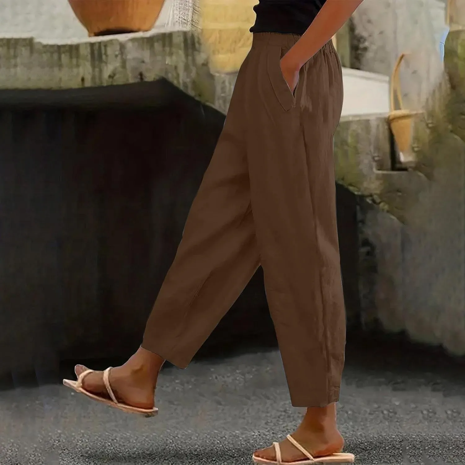 Cropped Wide Leg Pants for Women Tailored Pants Elastic Waist Pant Drawstring Pants Journey Flowy Beach Pants