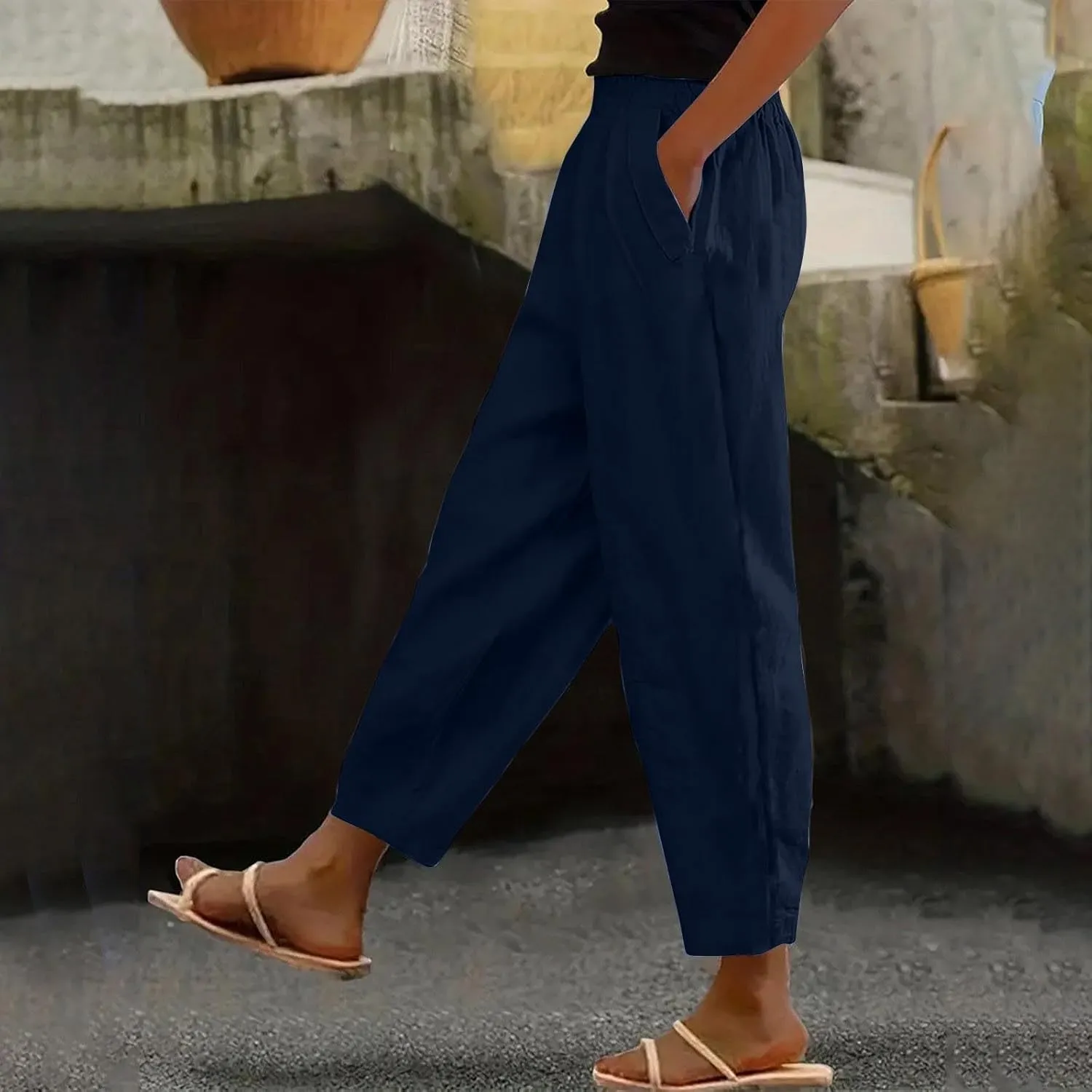 Cropped Wide Leg Pants for Women Tailored Pants Elastic Waist Pant Drawstring Pants Journey Flowy Beach Pants