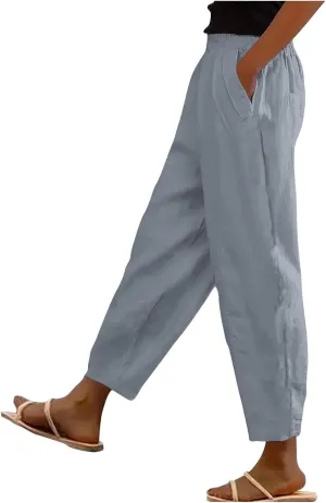 Cropped Wide Leg Pants for Women Tailored Pants Elastic Waist Pant Drawstring Pants Journey Flowy Beach Pants