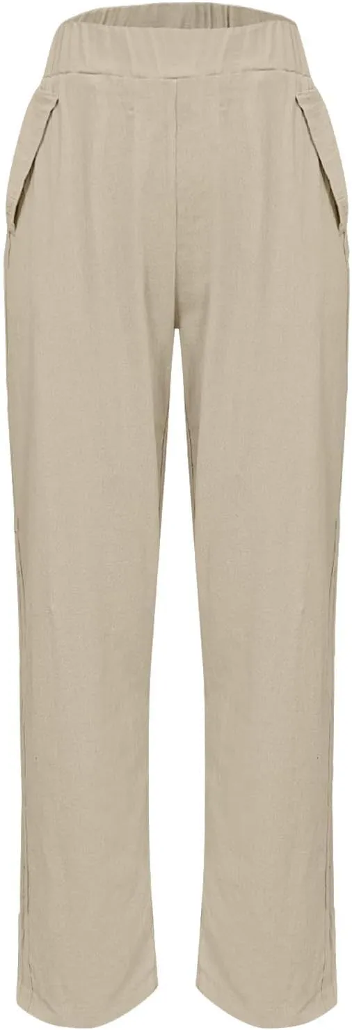 Cropped Wide Leg Pants for Women Tailored Pants Elastic Waist Pant Drawstring Pants Journey Flowy Beach Pants
