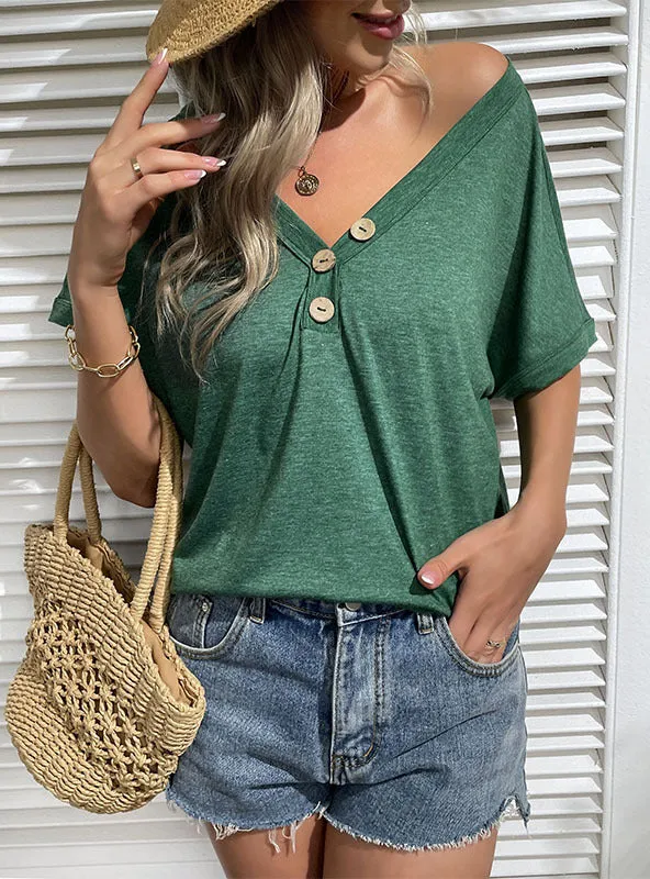 Cross-border V-neck Short Sleeve T-shirt