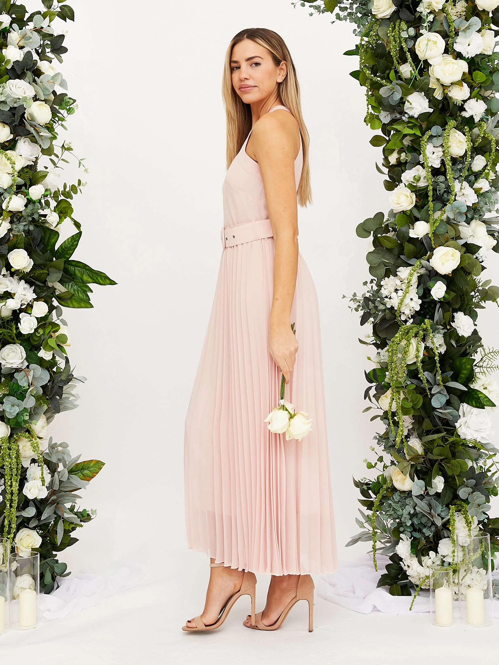 Cross Neck Pleated Midaxi Chiffon Dress / Blush Beach Moment