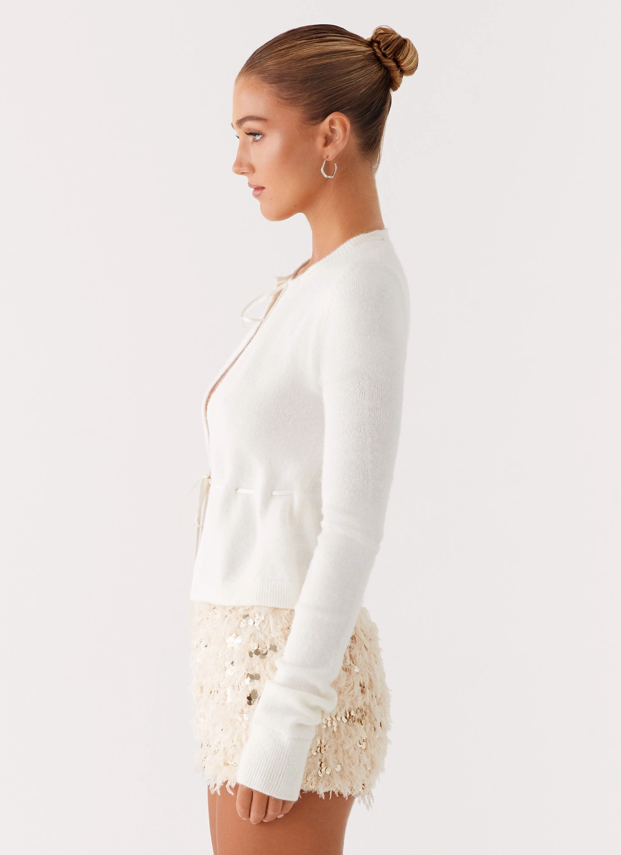 Crush Knit Top - White Minimalist Silhouette Cut
