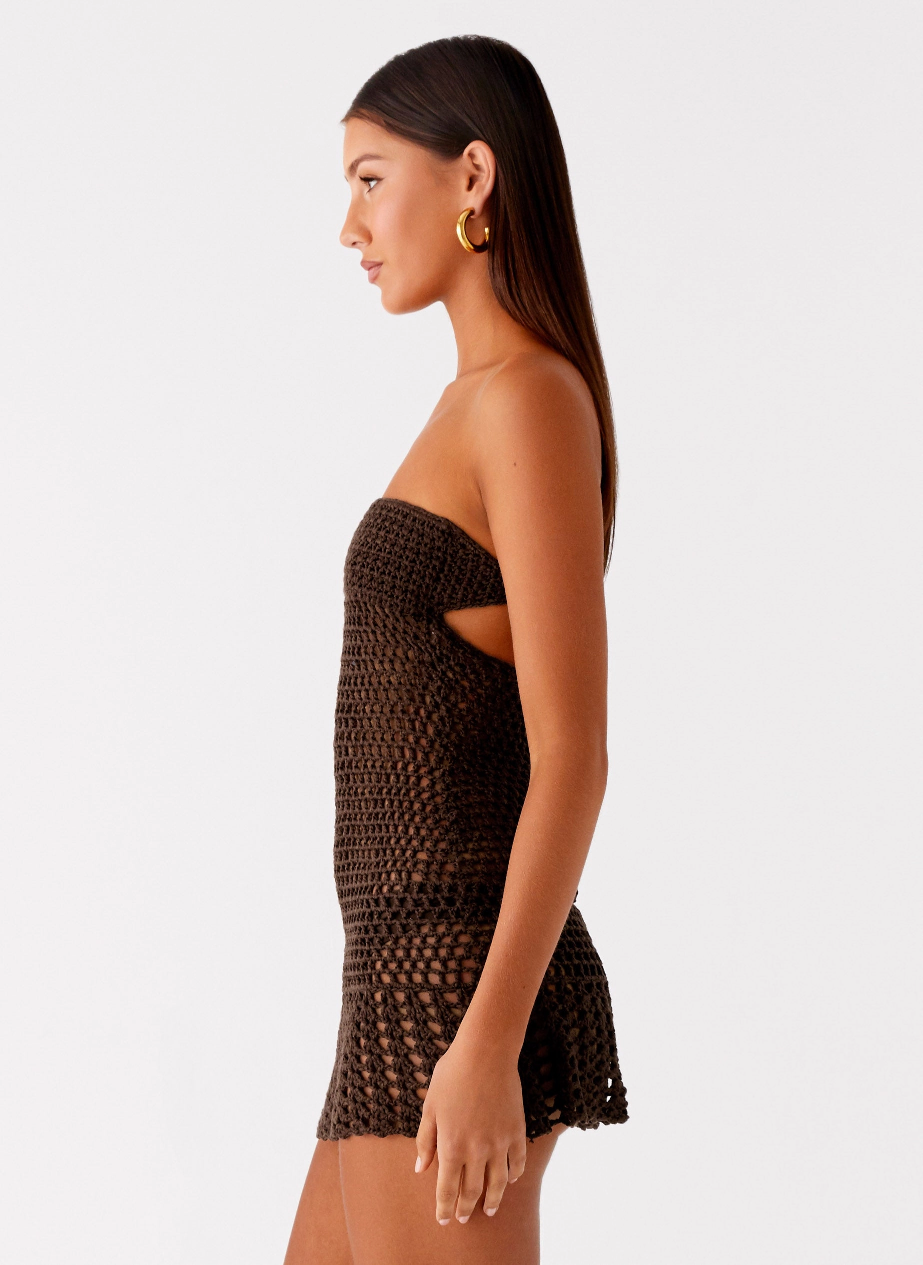 Perfectly Crafted Day-to-evening dress Kaiane Strapless Crochet Mini Dress - Chocolate