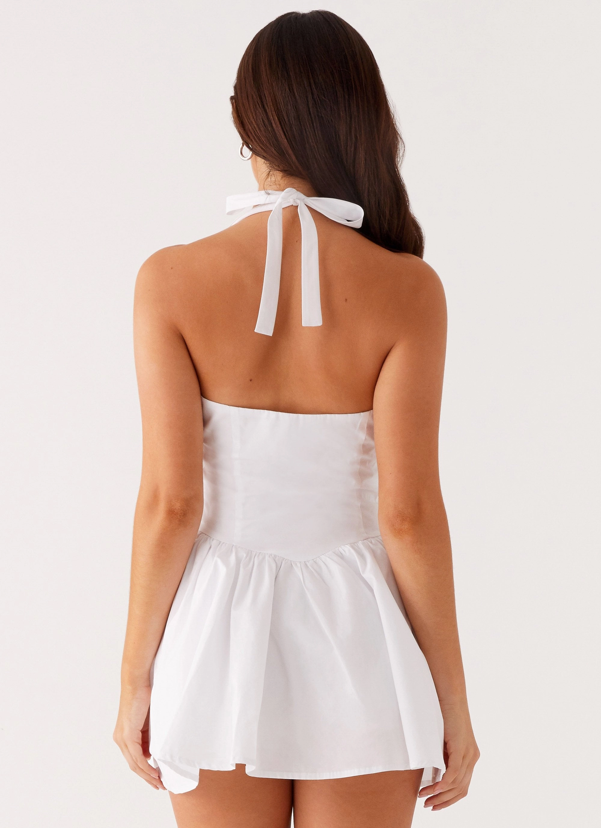 Anya Halterneck Mini Dress - Ivory Sculpted Detail