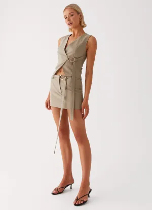 Mira Mini Skirt - Khaki EcoFriendlyBlend Warm Layer