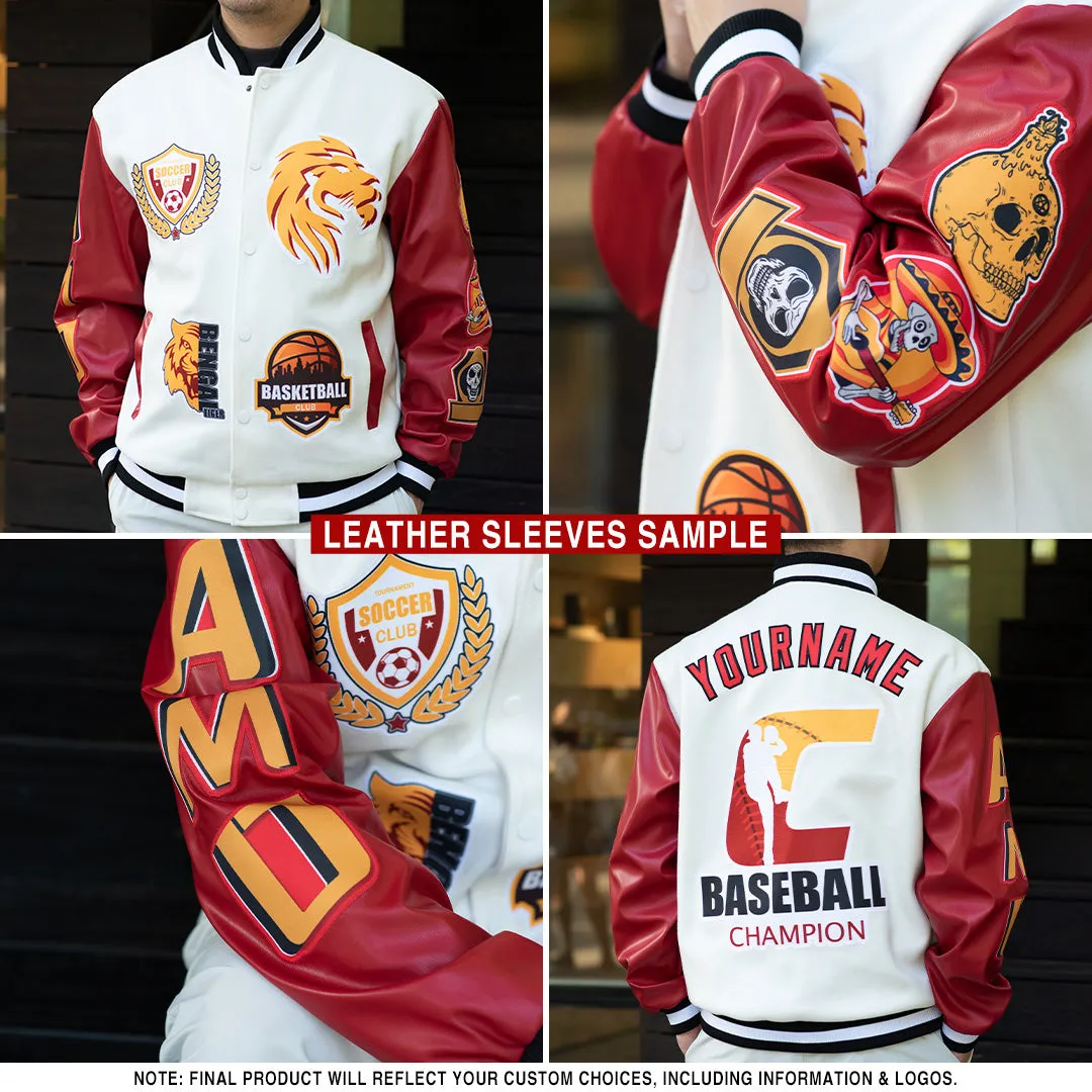 Custom Black Old Gold Leopard Print 3D Pattern Design Bomber Full-Snap Varsity Letterman Jacket