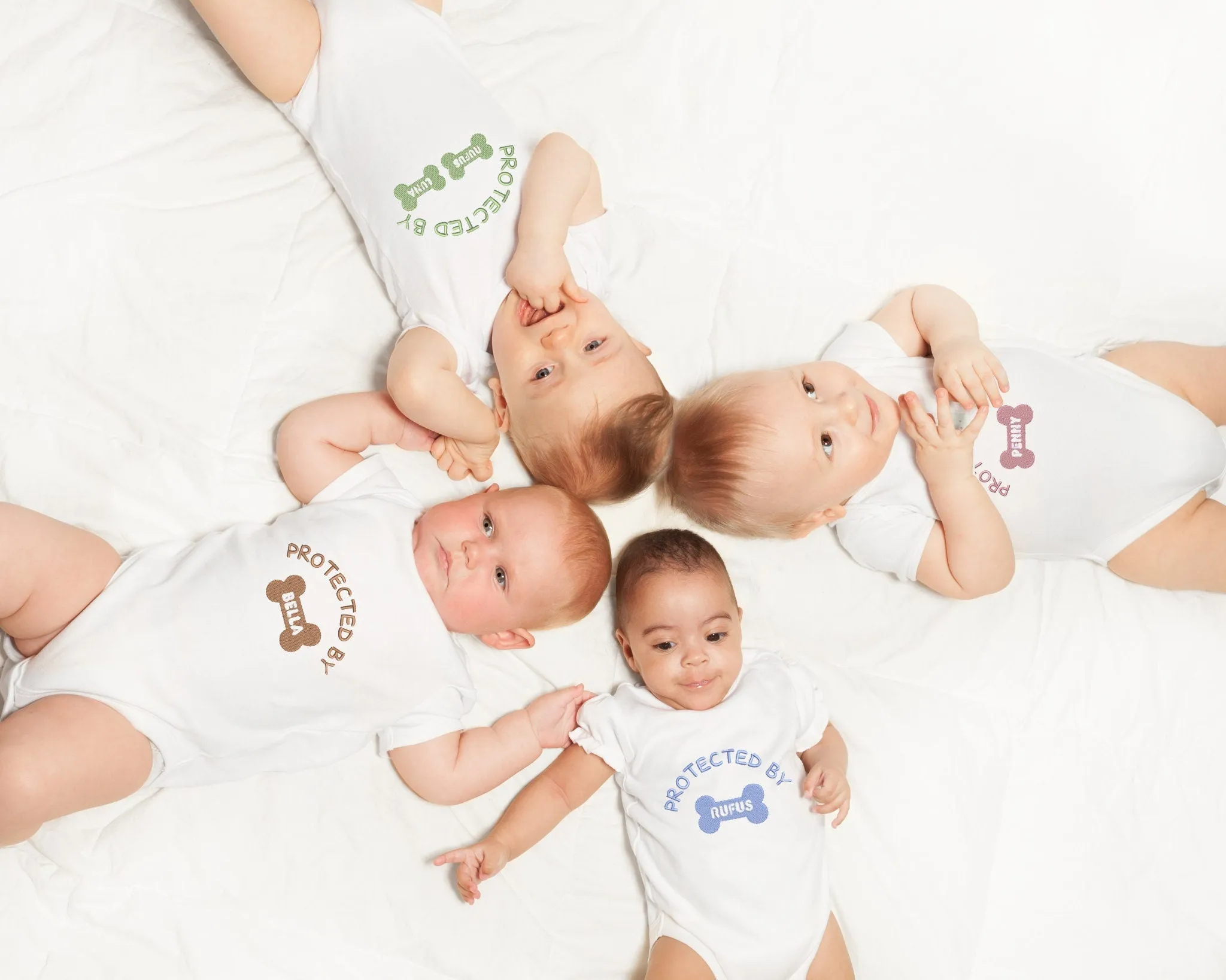 Custom EMBROIDERED Baby BodySuit with Dog's Name, Protected By, Baby Shower Gift, Pregnancy Announcement, Baby and Dog, Gift Newborn