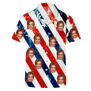 Custom Face Men's Summer Shirt Striped Shirt Classic Hawaiian Shirt Gifts for Him