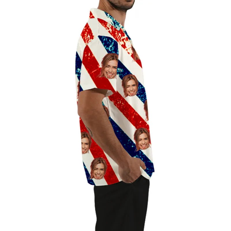 Custom Face Men's Summer Shirt Striped Shirt Classic Hawaiian Shirt Gifts for Him