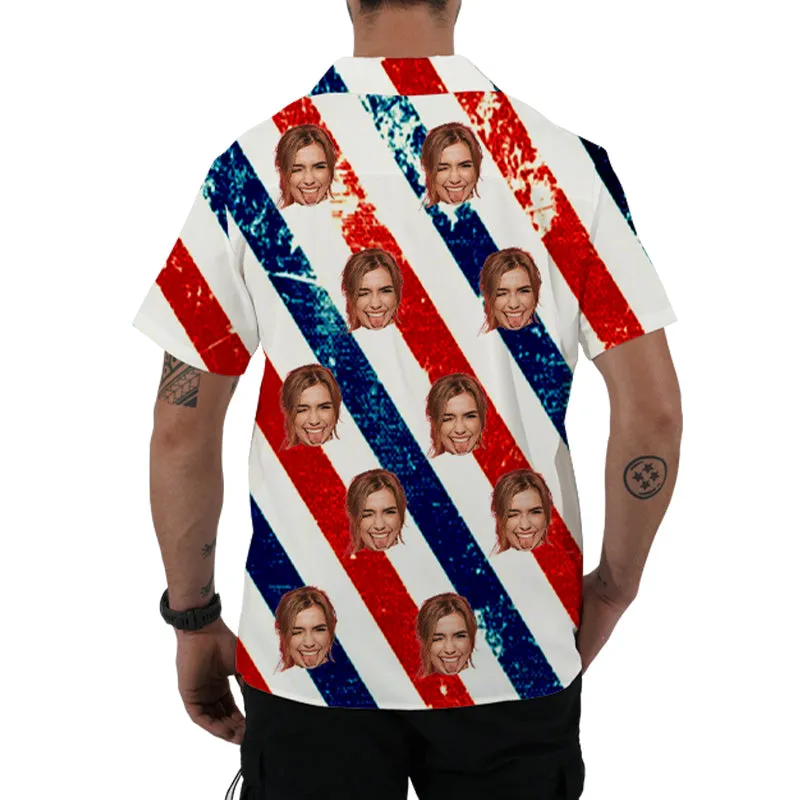 Custom Face Men's Summer Shirt Striped Shirt Classic Hawaiian Shirt Gifts for Him