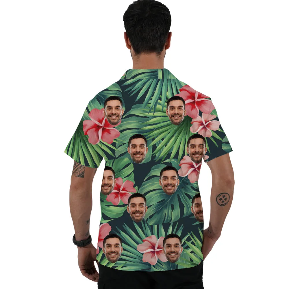 Custom Face Safflower Green Leaves Hawaiian Shirt