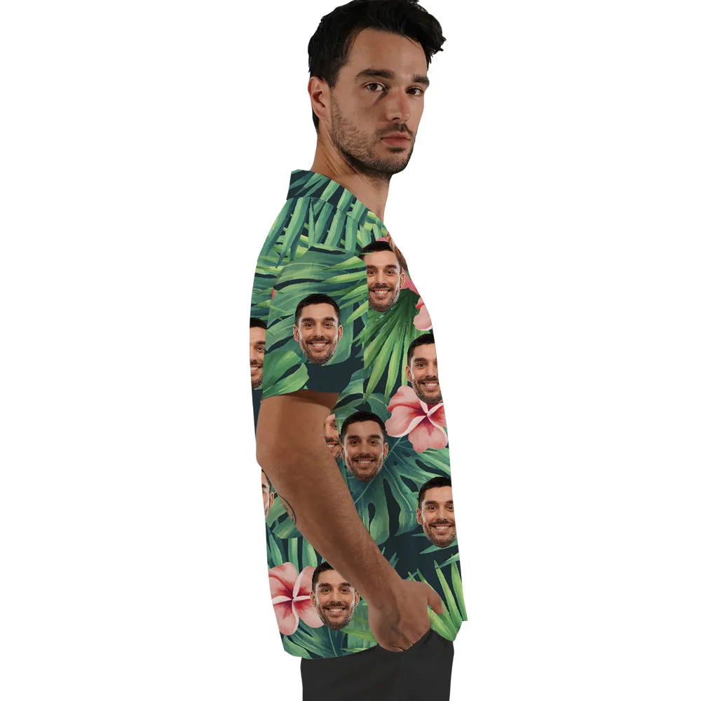 Custom Face Safflower Green Leaves Hawaiian Shirt