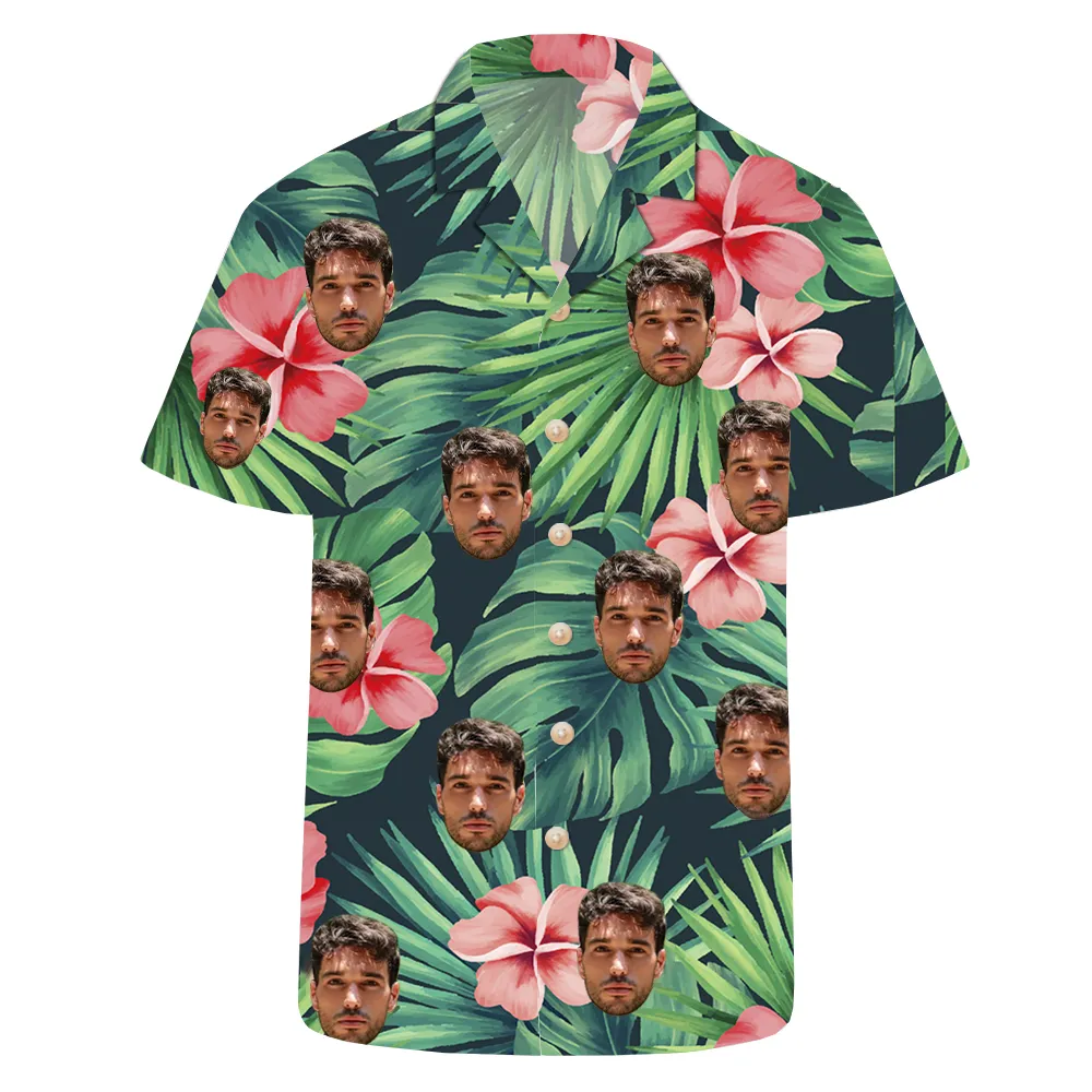 Custom Face Safflower Green Leaves Hawaiian Shirt