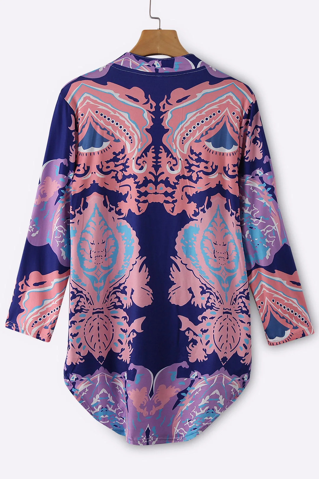 Custom Random Long Sleeves V-Neck Curved Hem Blouses