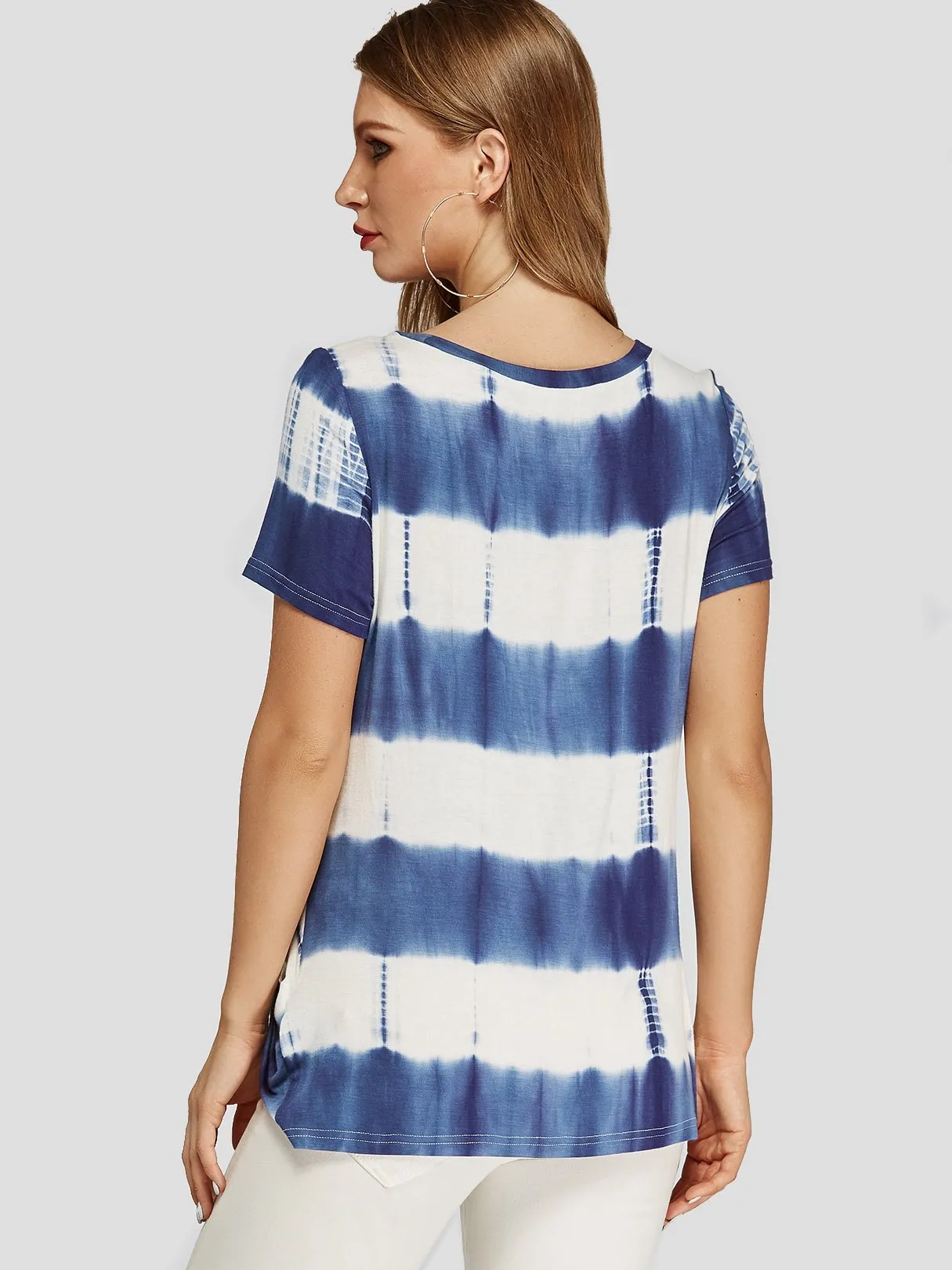 Custom Round Neck Stripe Twist Short Sleeve T-Shirts