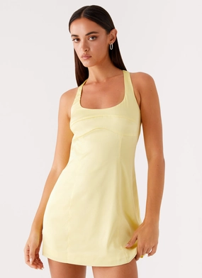 Work Comfort Freefall Satin Mini Dress - Yellow