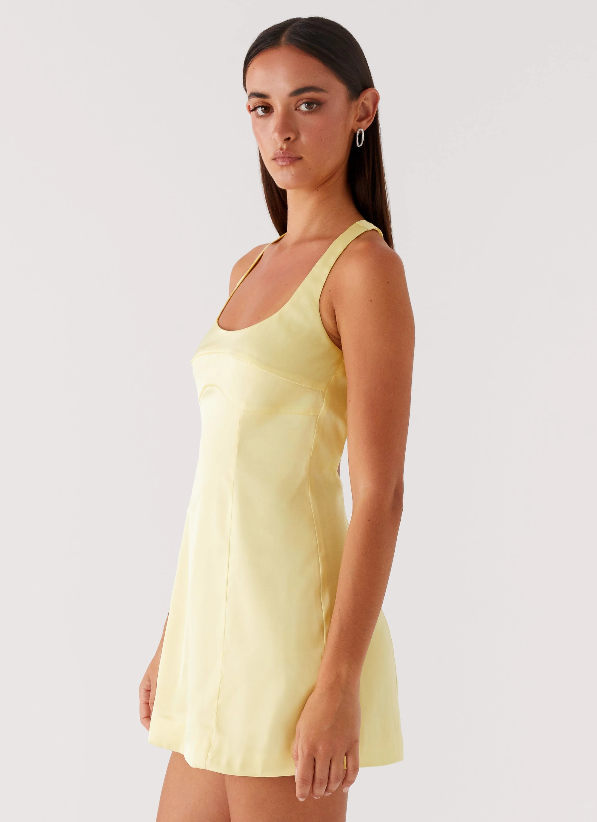 All Layer Freefall Satin Mini Dress - Yellow