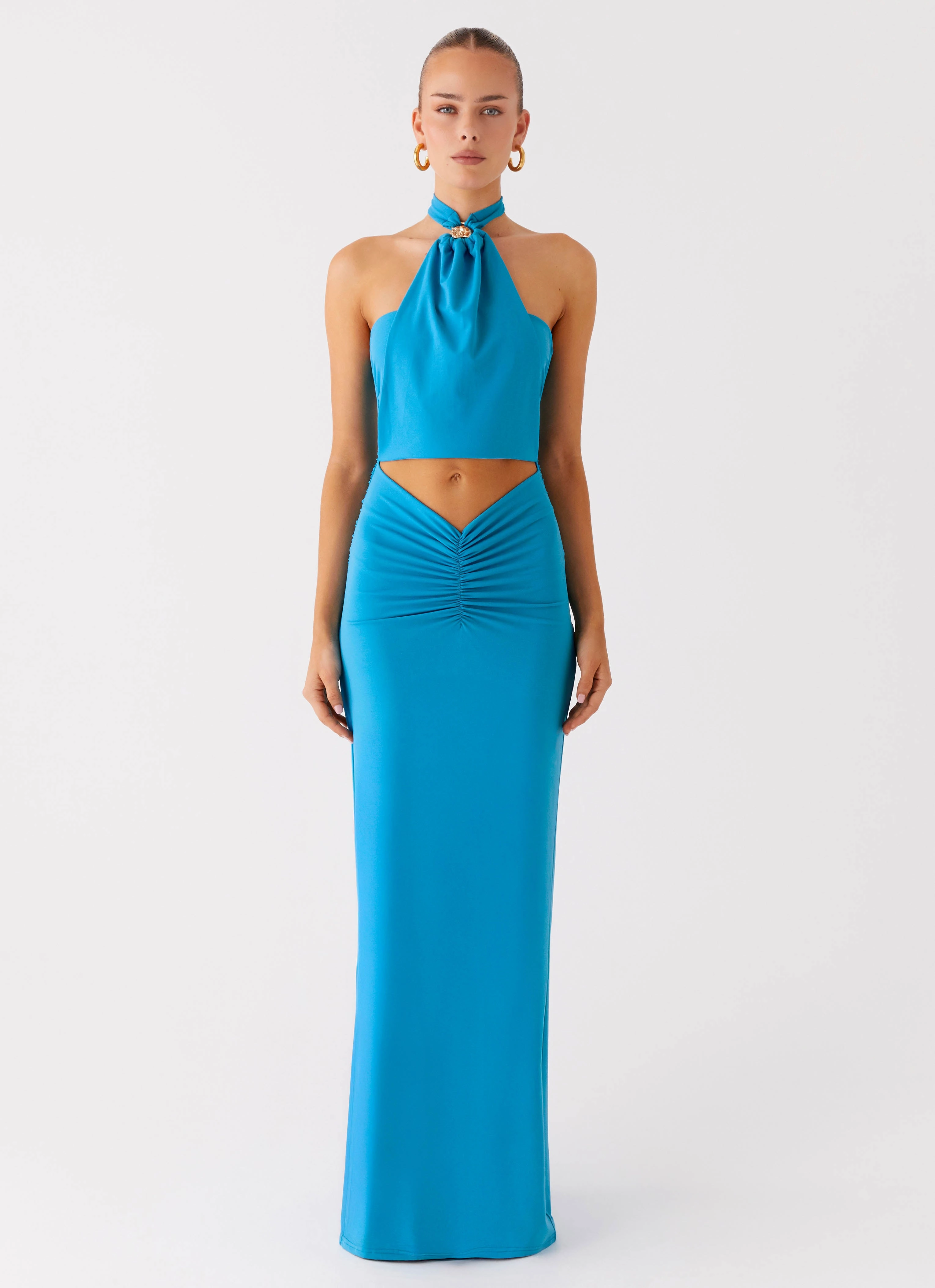 Chiquita Halter Maxi Dress - Turquoise Blue Blue Sky Travel Edge