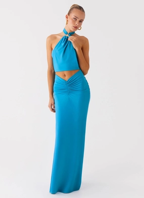 Perfect Waist Chiquita Halter Maxi Dress - Turquoise Blue