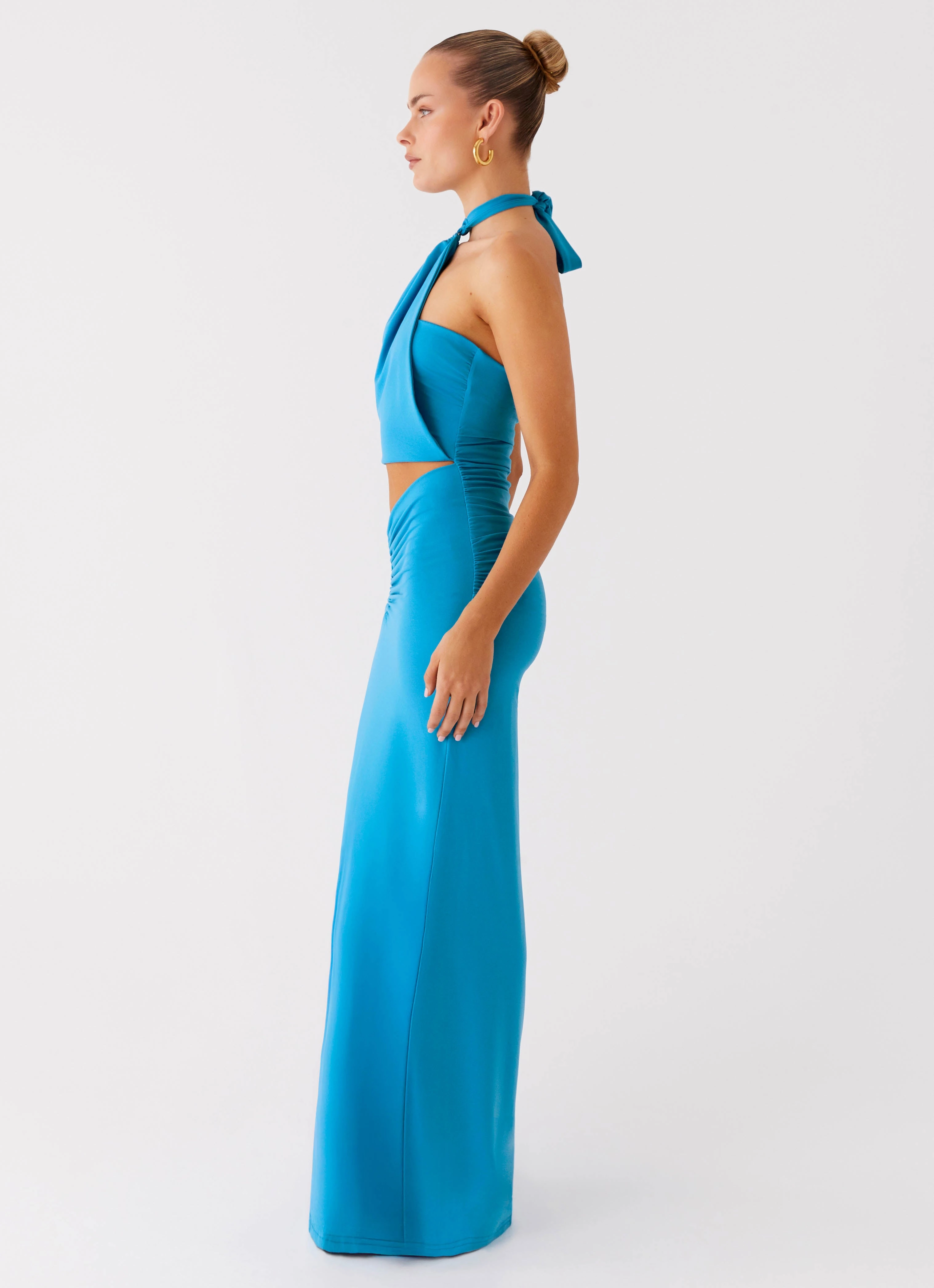 Work Fitwear Sleek and Simple Chiquita Halter Maxi Dress - Turquoise Blue