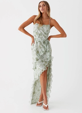 Sweet Serenity Maxi Dress - Sage Floral Soft Texture Flattering Layers