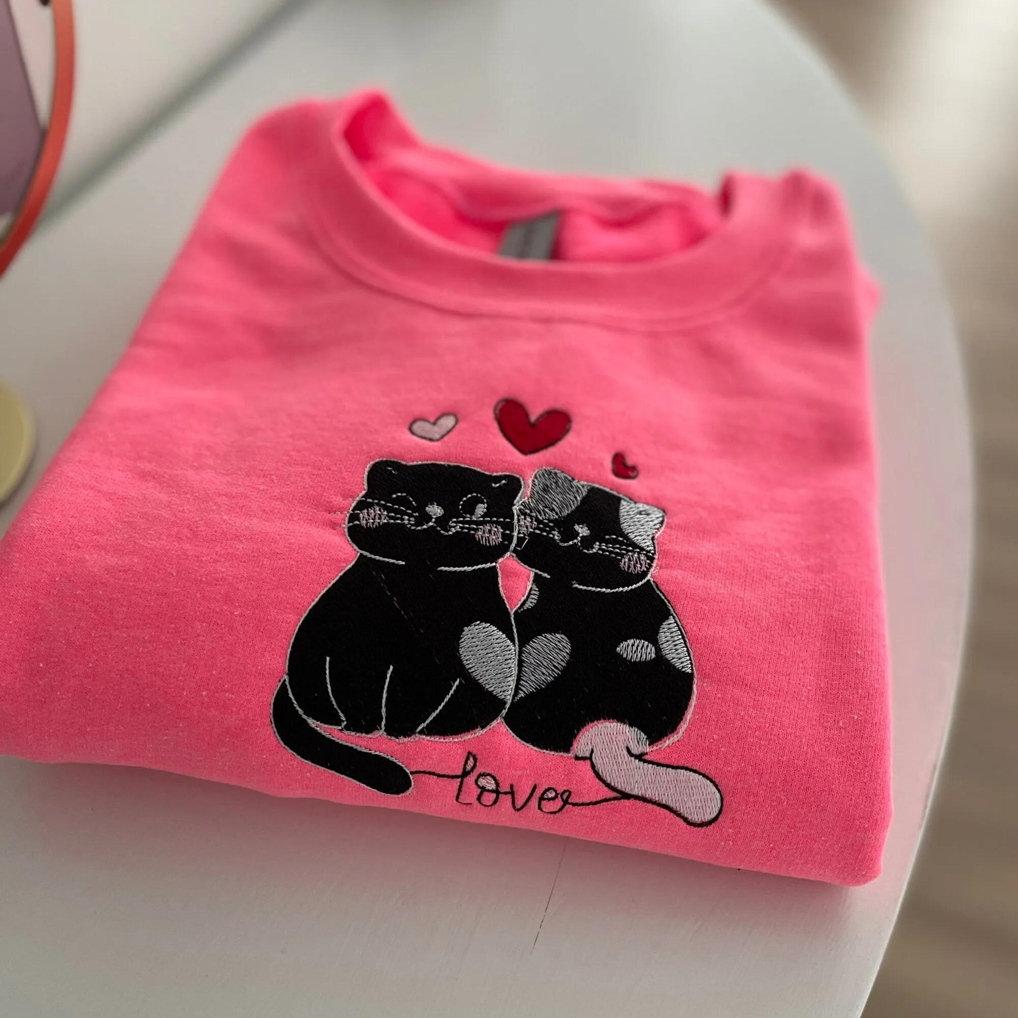 Cute Cat Embroidered Crewneck Sweatshirt