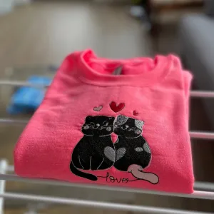 Cute Cat Embroidered Crewneck Sweatshirt