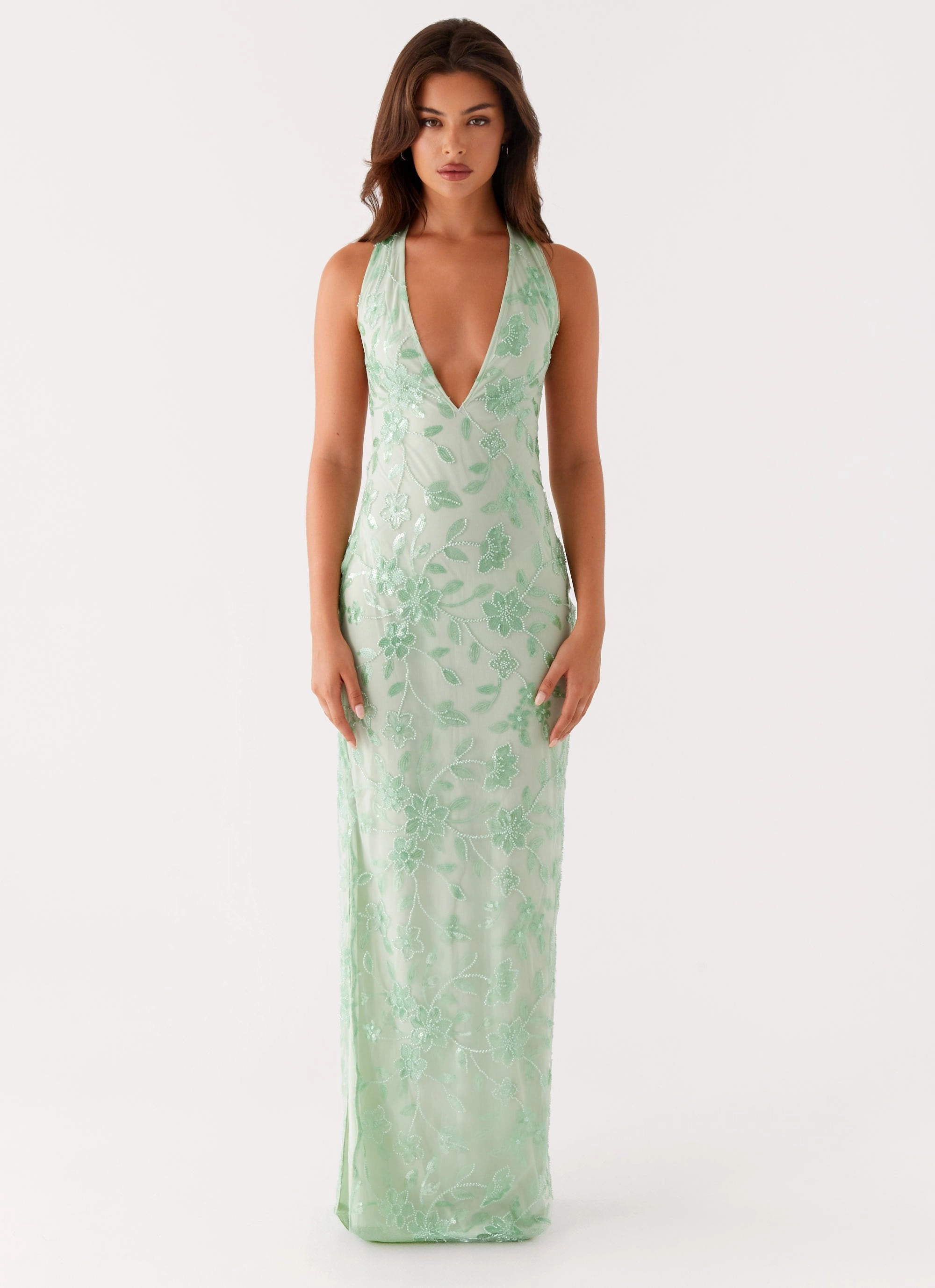Comfortable fit Cydney Beaded Maxi Dress - Sage