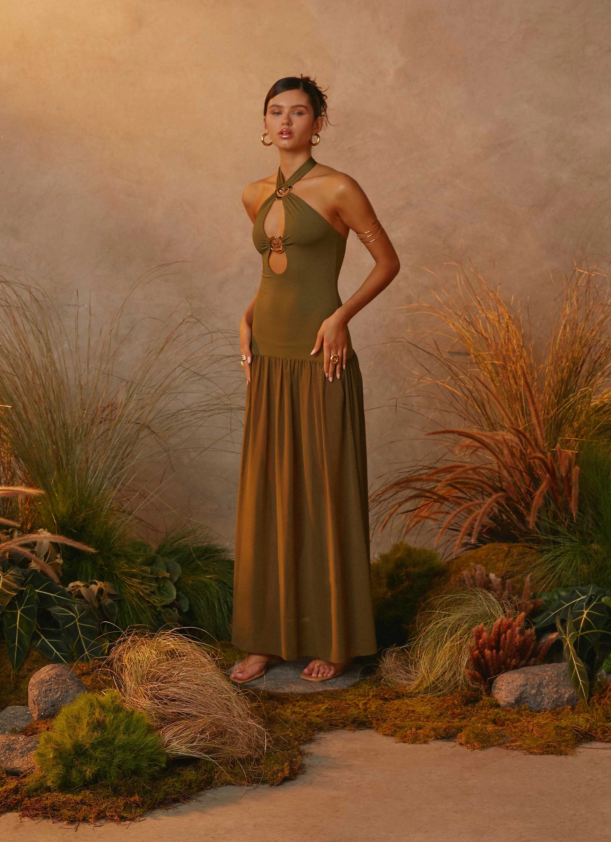 Cypress Kiss Maxi Dress - Khaki Radiant Mood