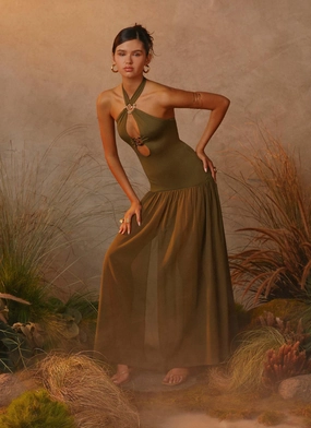 Cypress Kiss Maxi Dress - Khaki Modern Silhouette