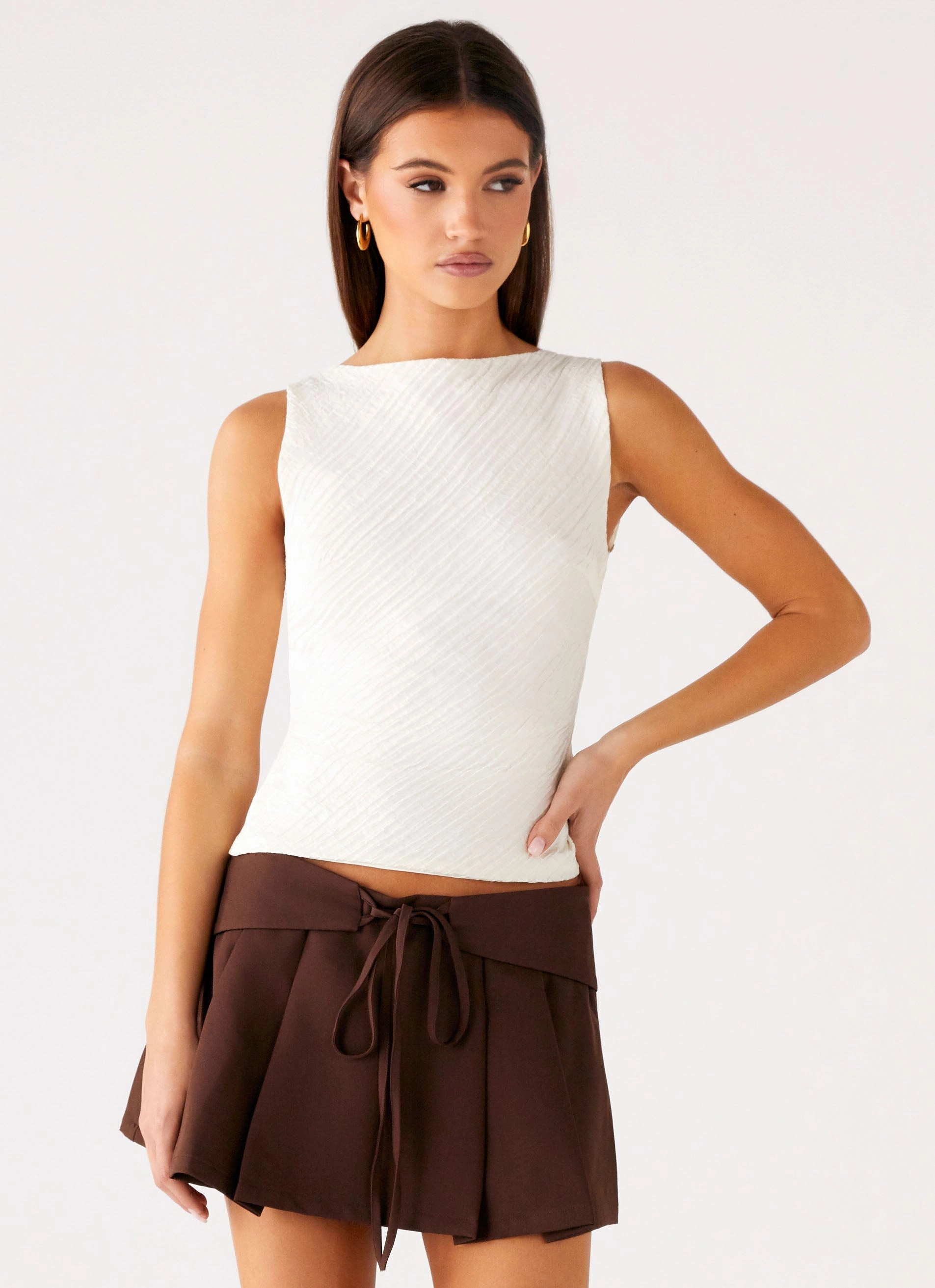 Cypriana Tie Back Top - White AdjustableNeckline Ethically Sourced Material