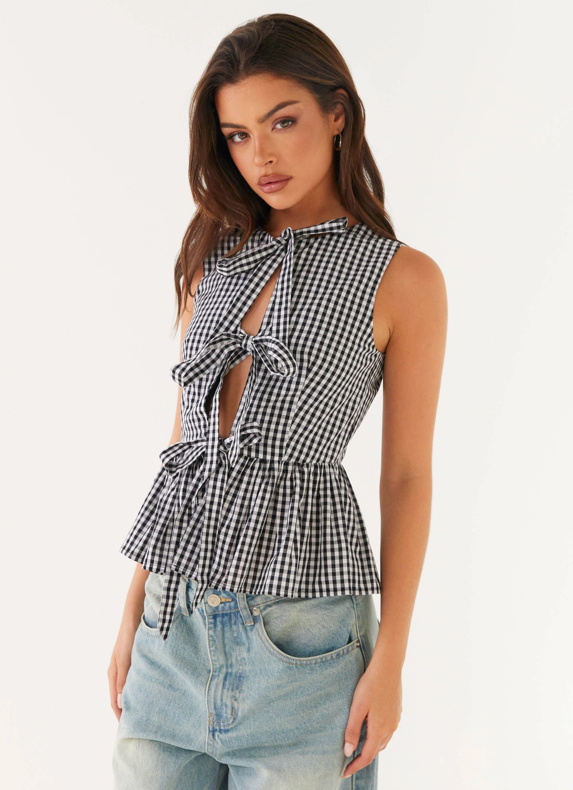 Quick Dry Performance Cyrene Tie Top - Black Gingham