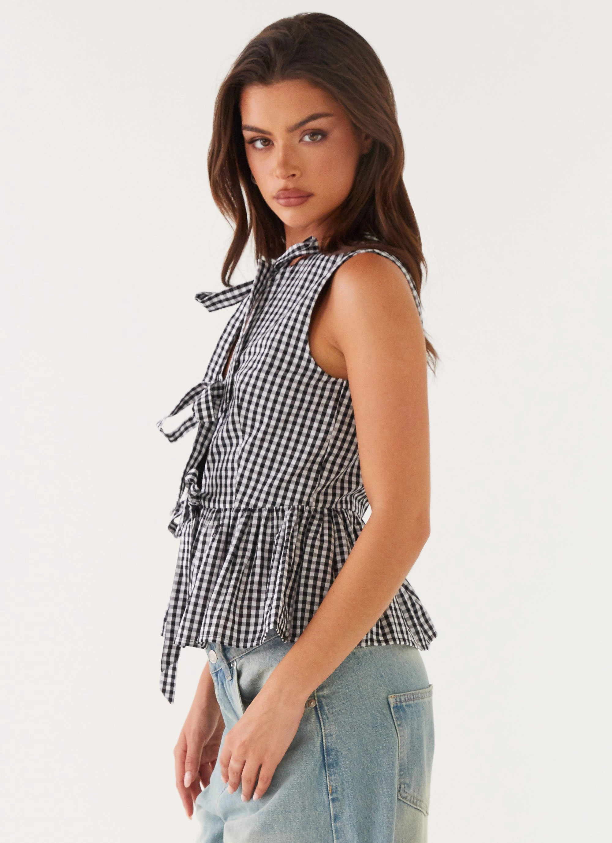 Cyrene Tie Top - Black Gingham Odor Resistant