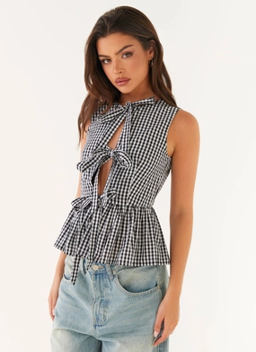 Quick Dry Performance Cyrene Tie Top - Black Gingham
