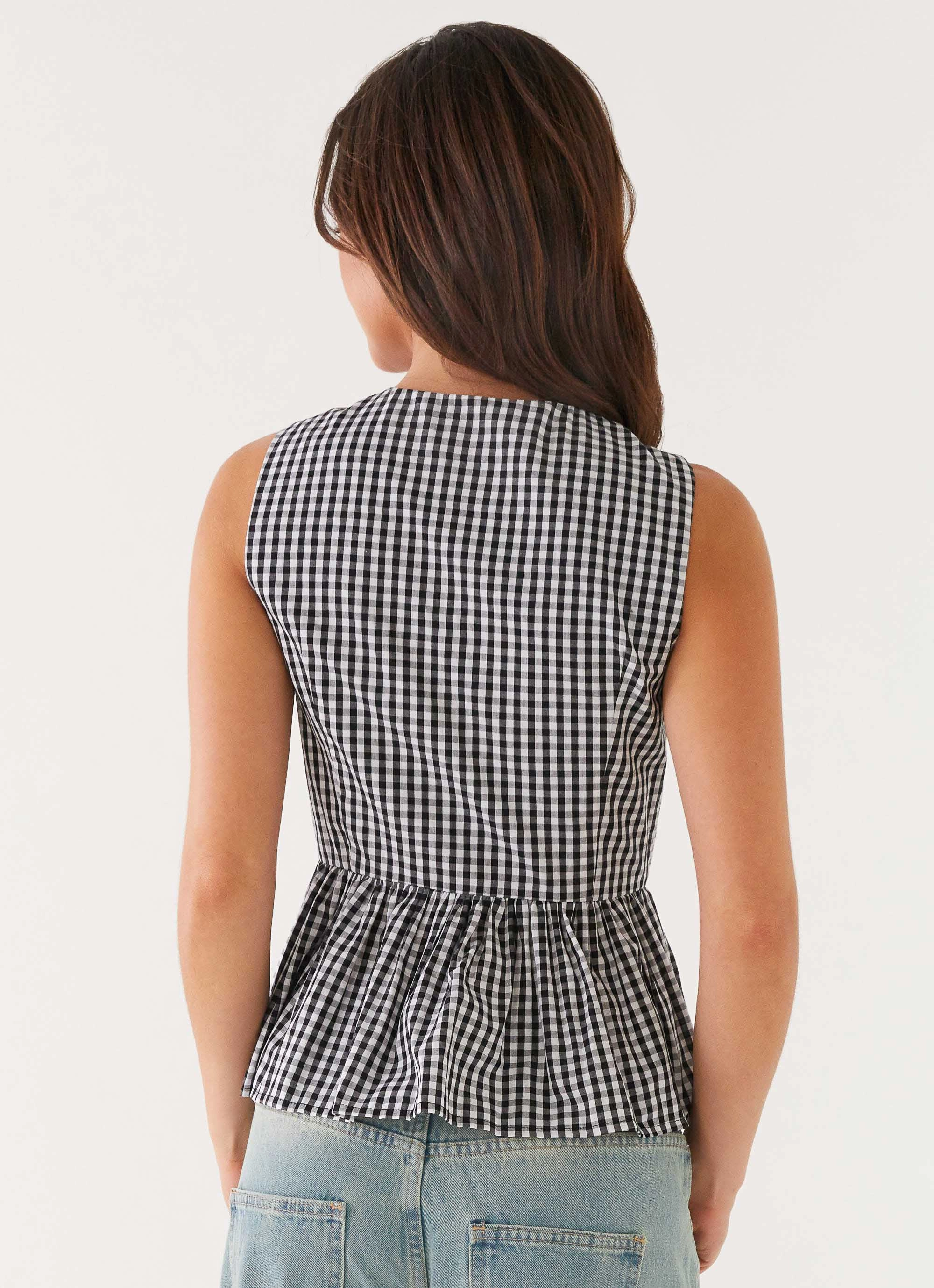 Cyrene Tie Top - Black Gingham BreathableMeshInsert NeutralPalette