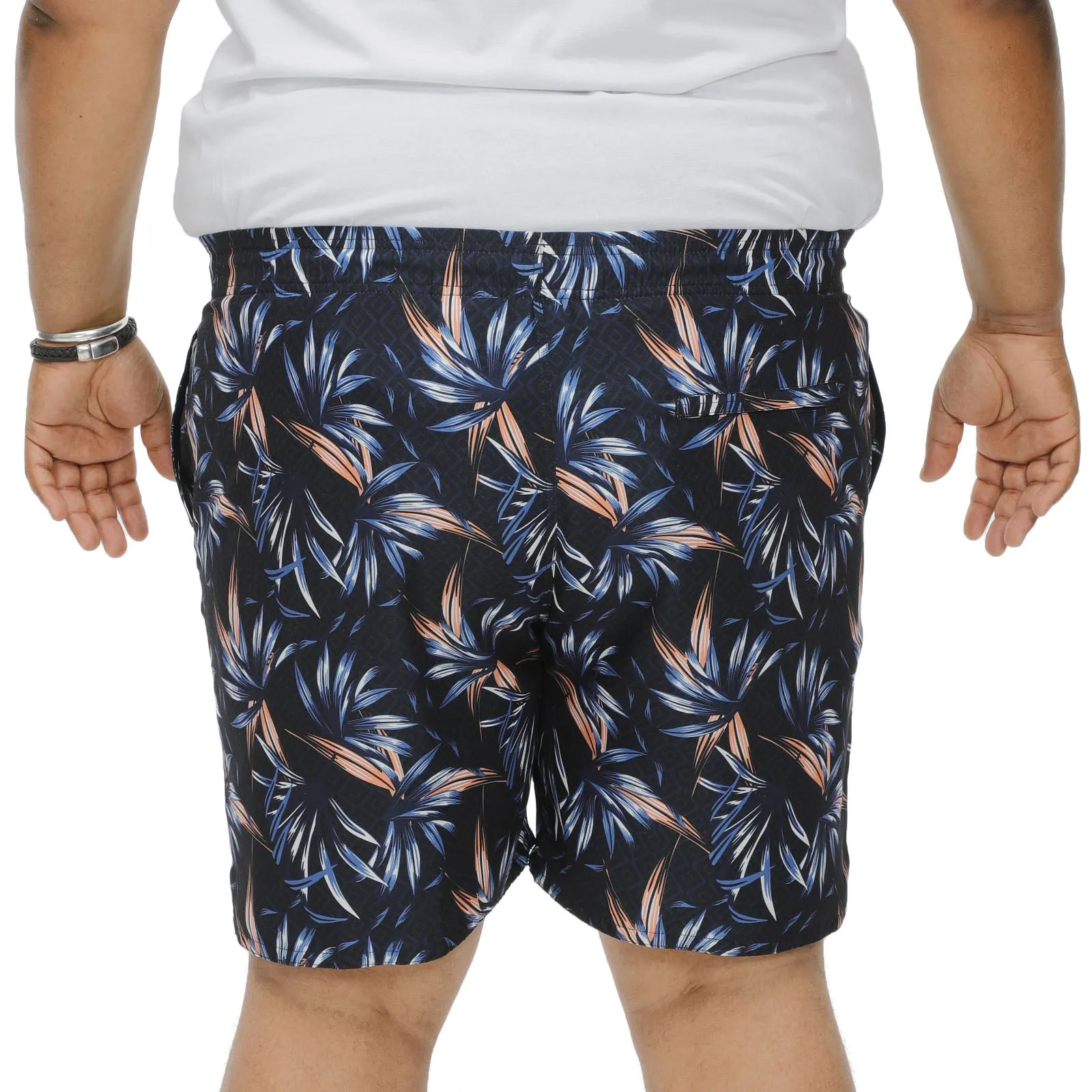 D555 Mens Darian Big & Tall All Over Hawaiian Print Swim Shorts - Navy