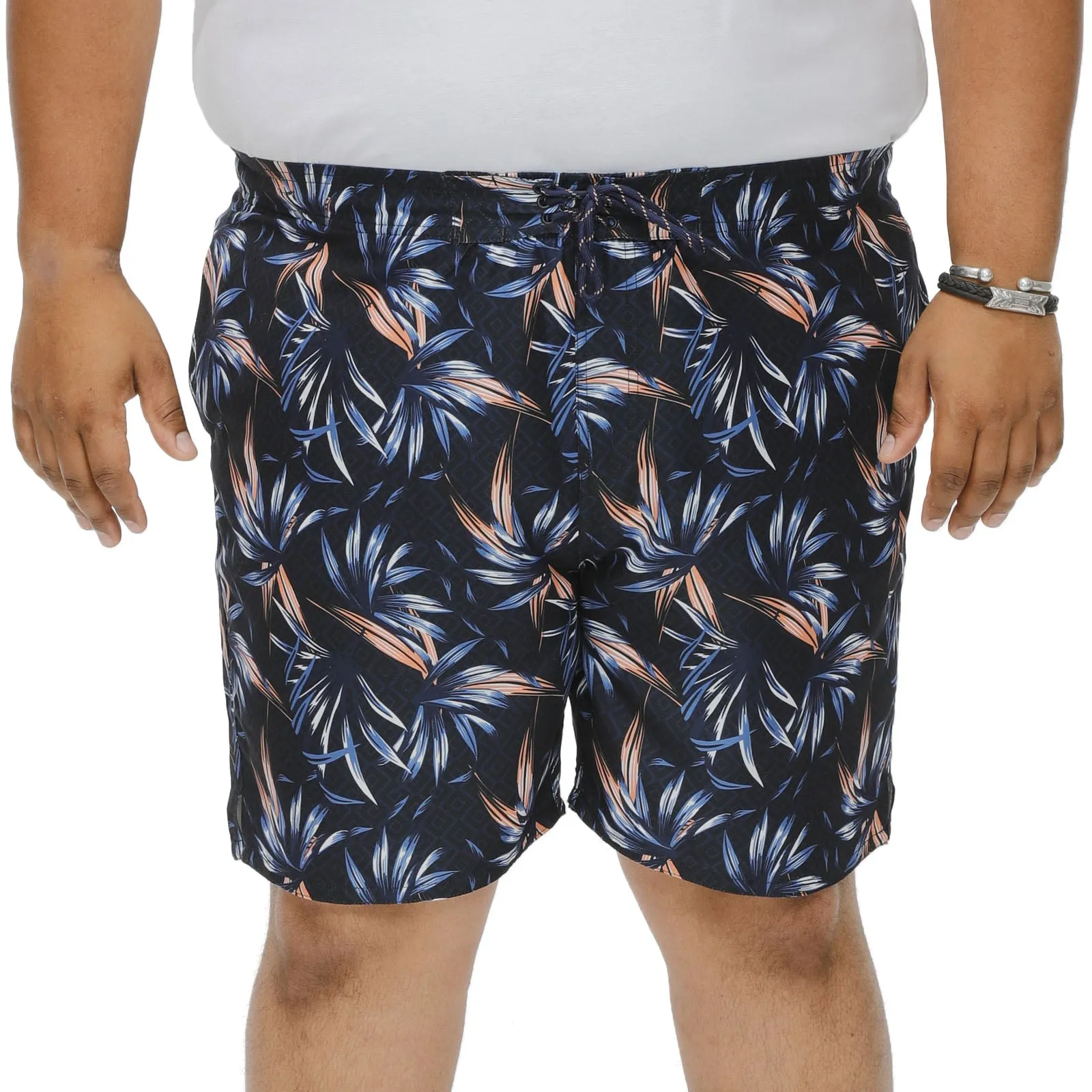 D555 Mens Darian Big & Tall All Over Hawaiian Print Swim Shorts - Navy