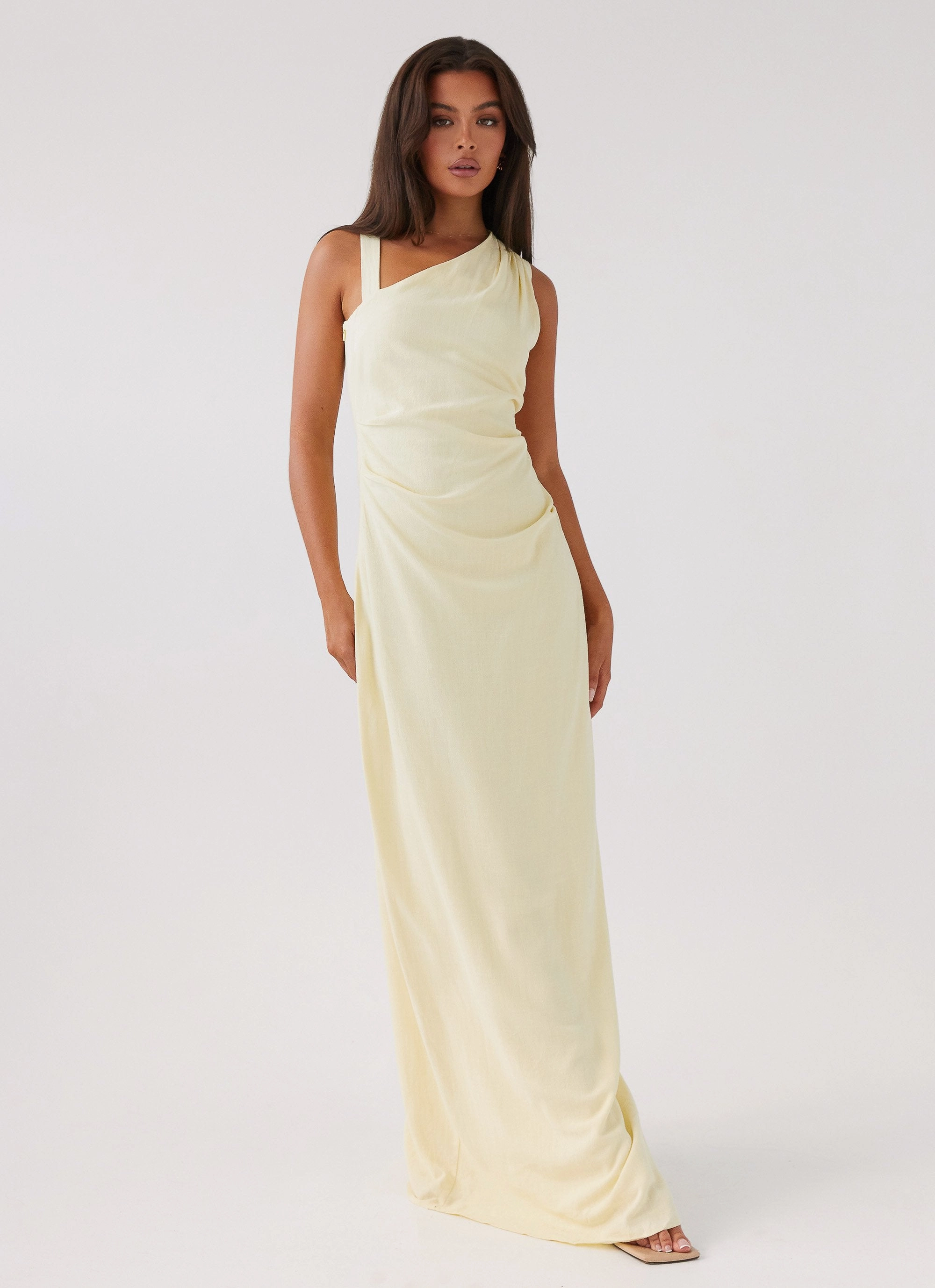 Pretty Glow London Edge Daffodil Charm Linen Maxi Dress - Sunflower Yellow