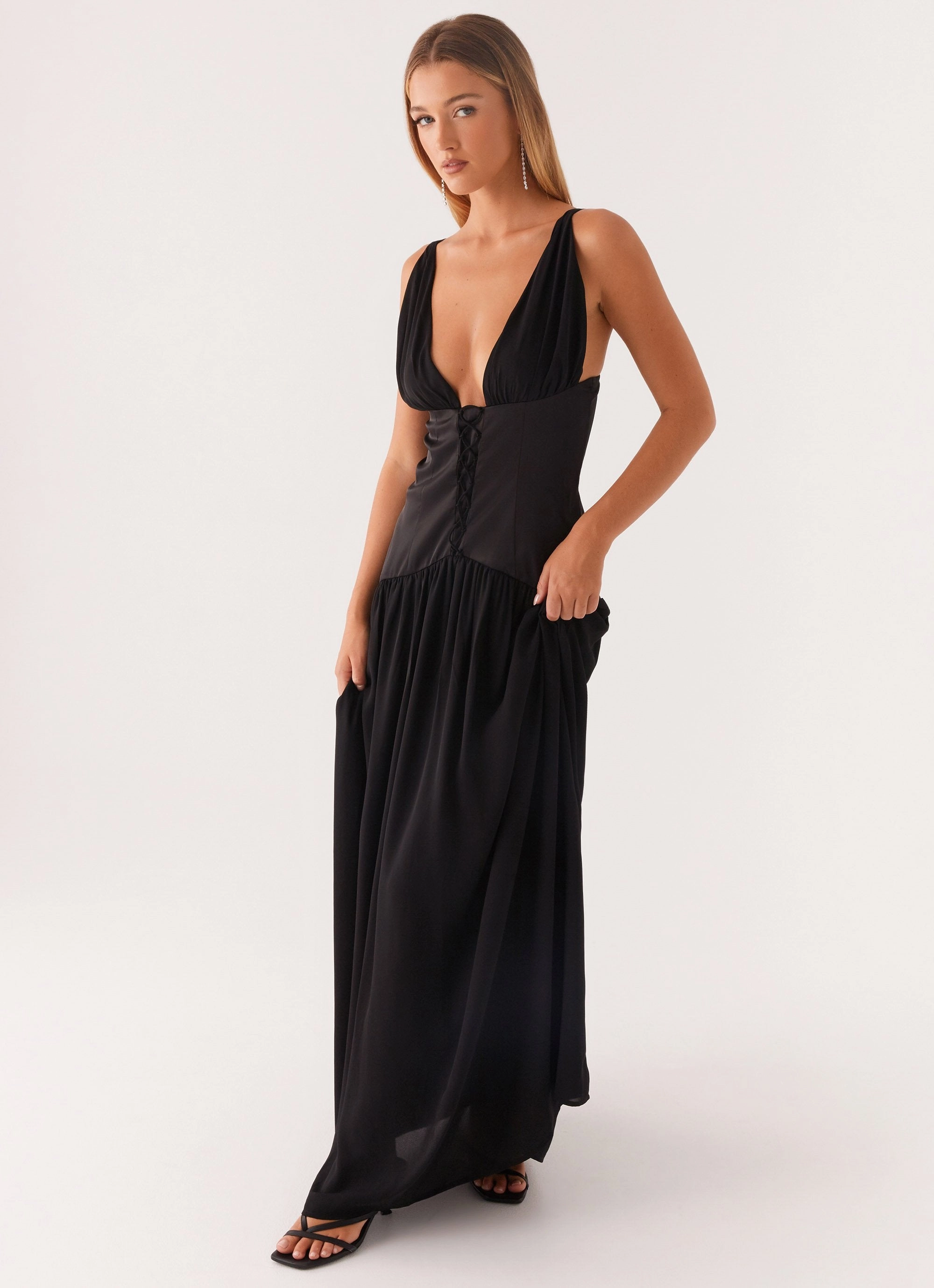 Dafina Satin Maxi Dress - Black Layer Ready